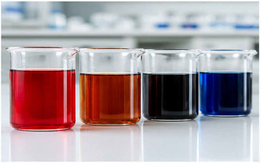 Acid dyes supplier with red brown black and blue dye samples